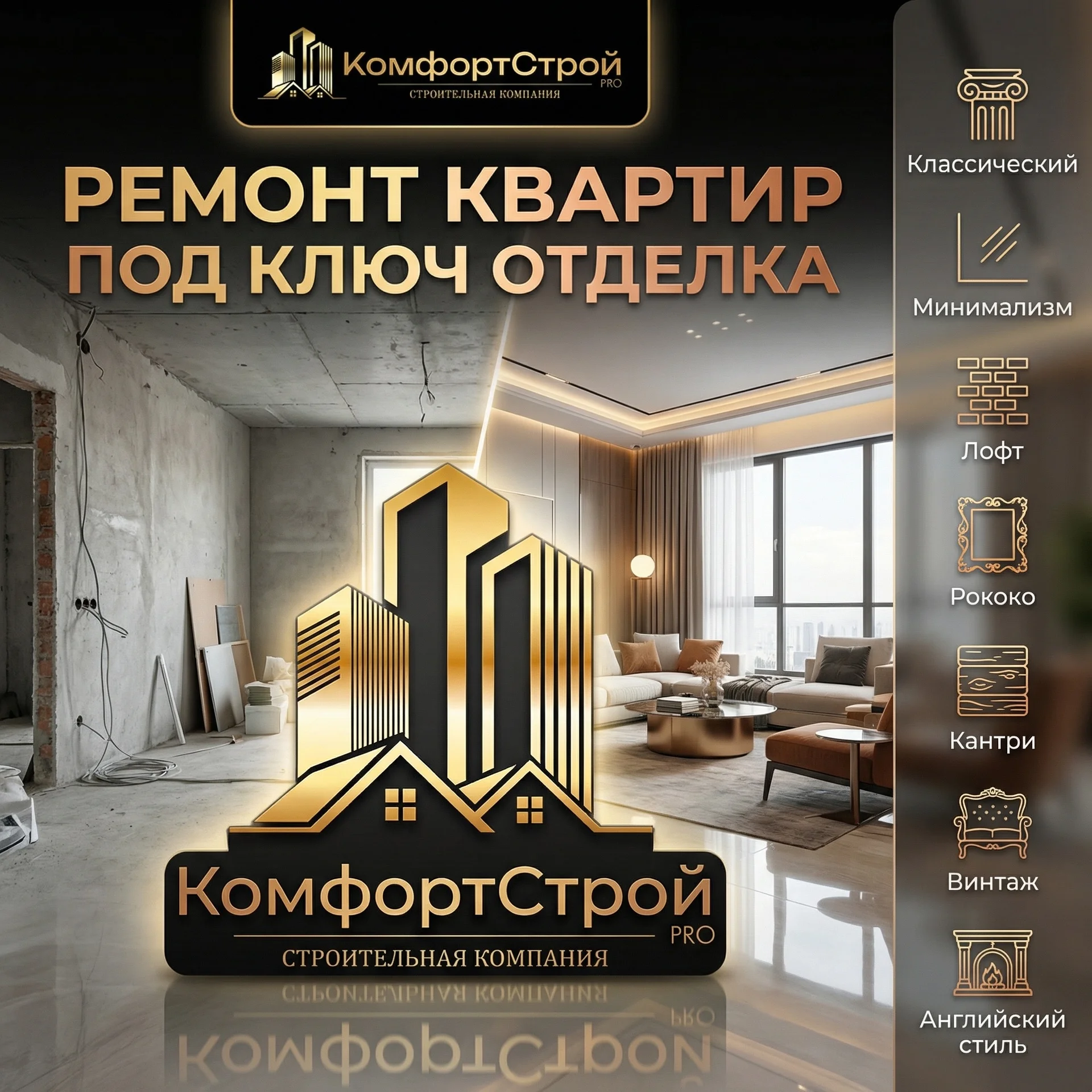 Отделочные работы и ремонт квартир под ключ - миниатюра 2