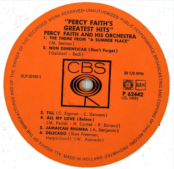 Percy Faith - Percy Faith's Greatest Hits (LP, 1964, Нидерланды) - миниатюра 2