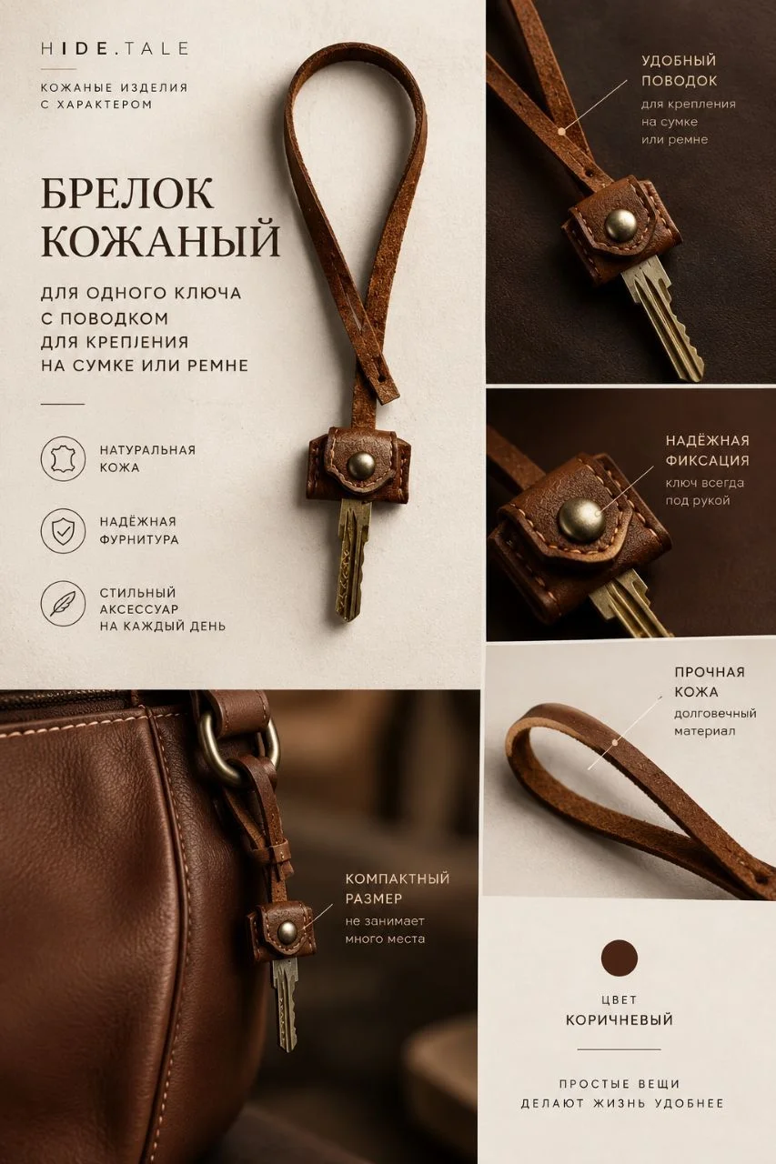 Ключница коричневая для одного ключа - изображение 1