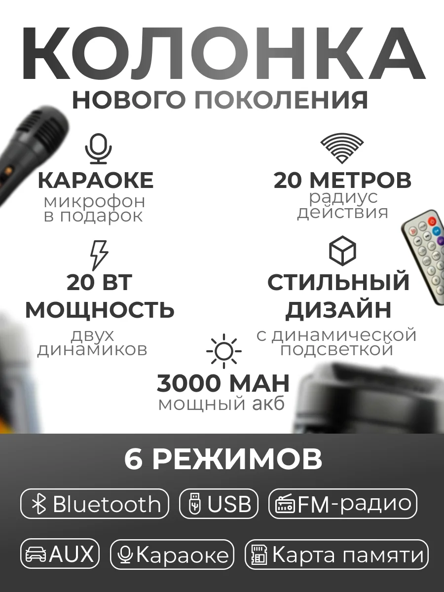 Беспроводная блютуз колонка 20Вт - миниатюра 5