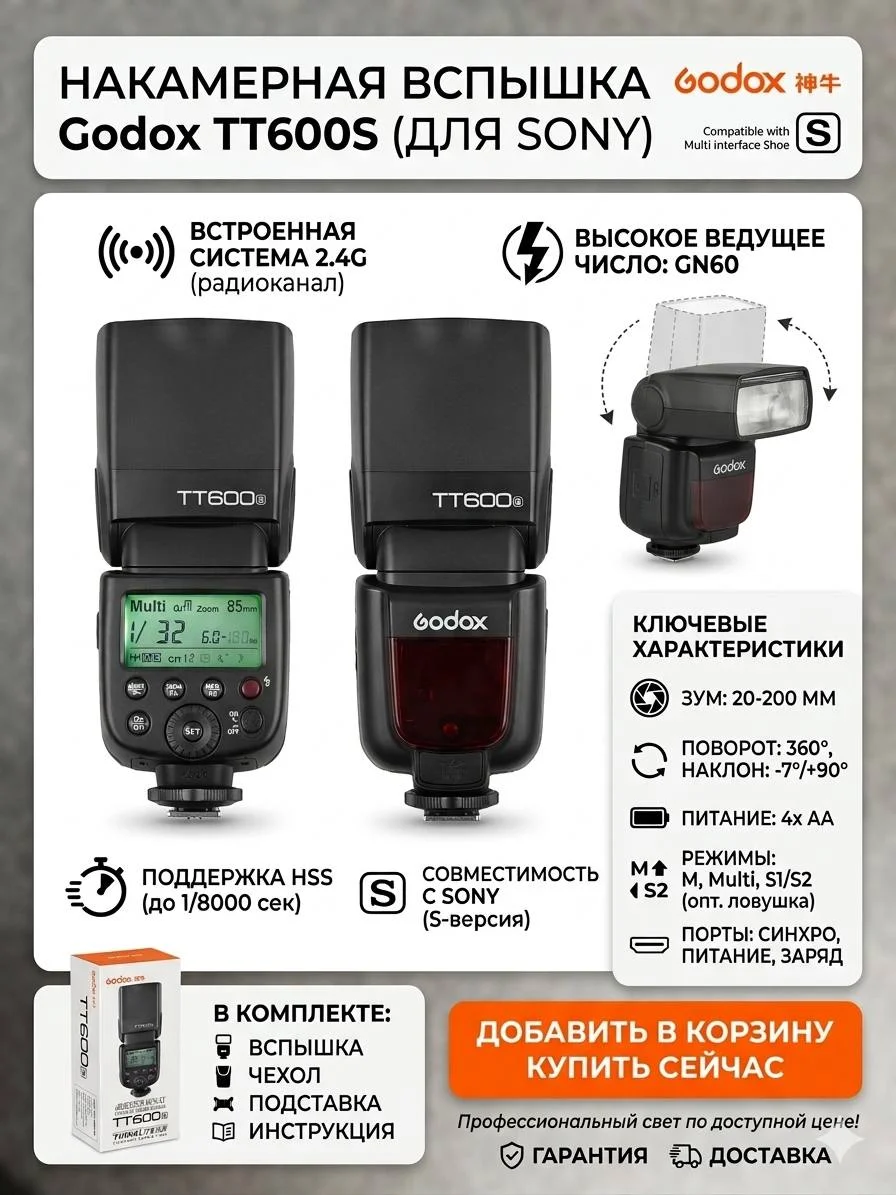 Вспышка Godox TT600S для Sony - изображение 1