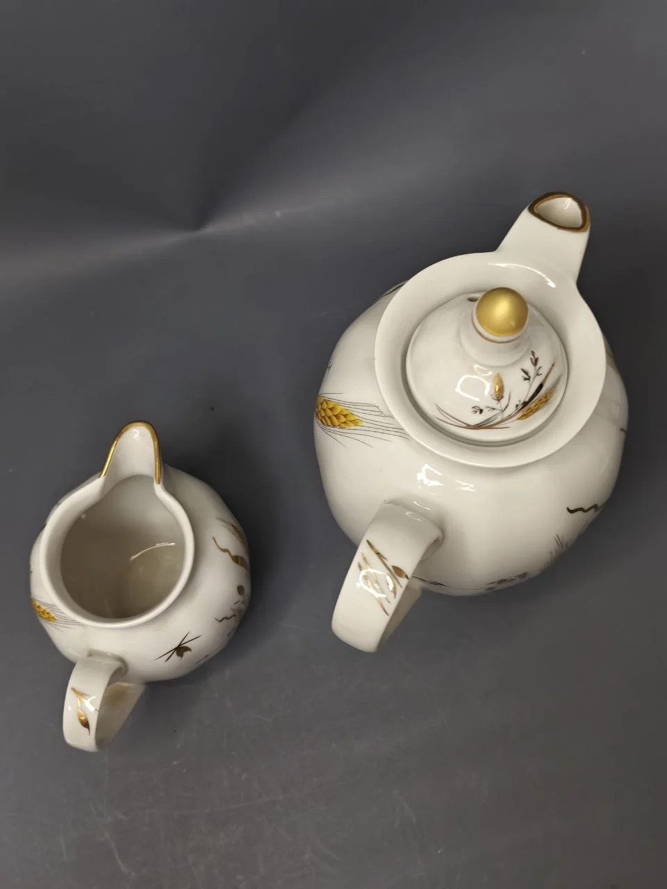 Кофейник и молочник Золотые колосья Дулёво винтаж - миниатюра 3