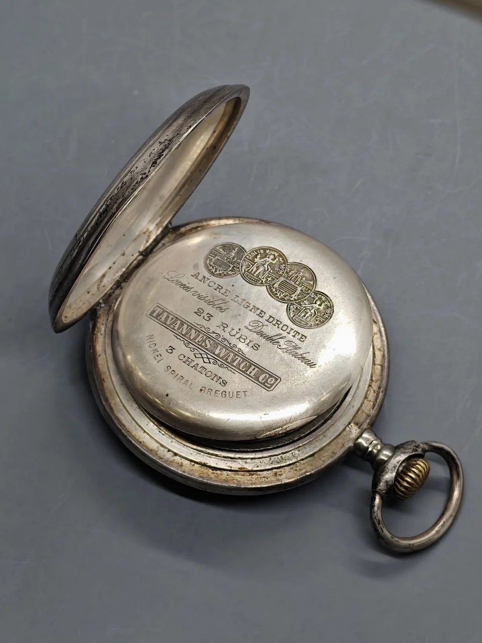 Антикварные карманные часы Tavannes серебро - миниатюра 4