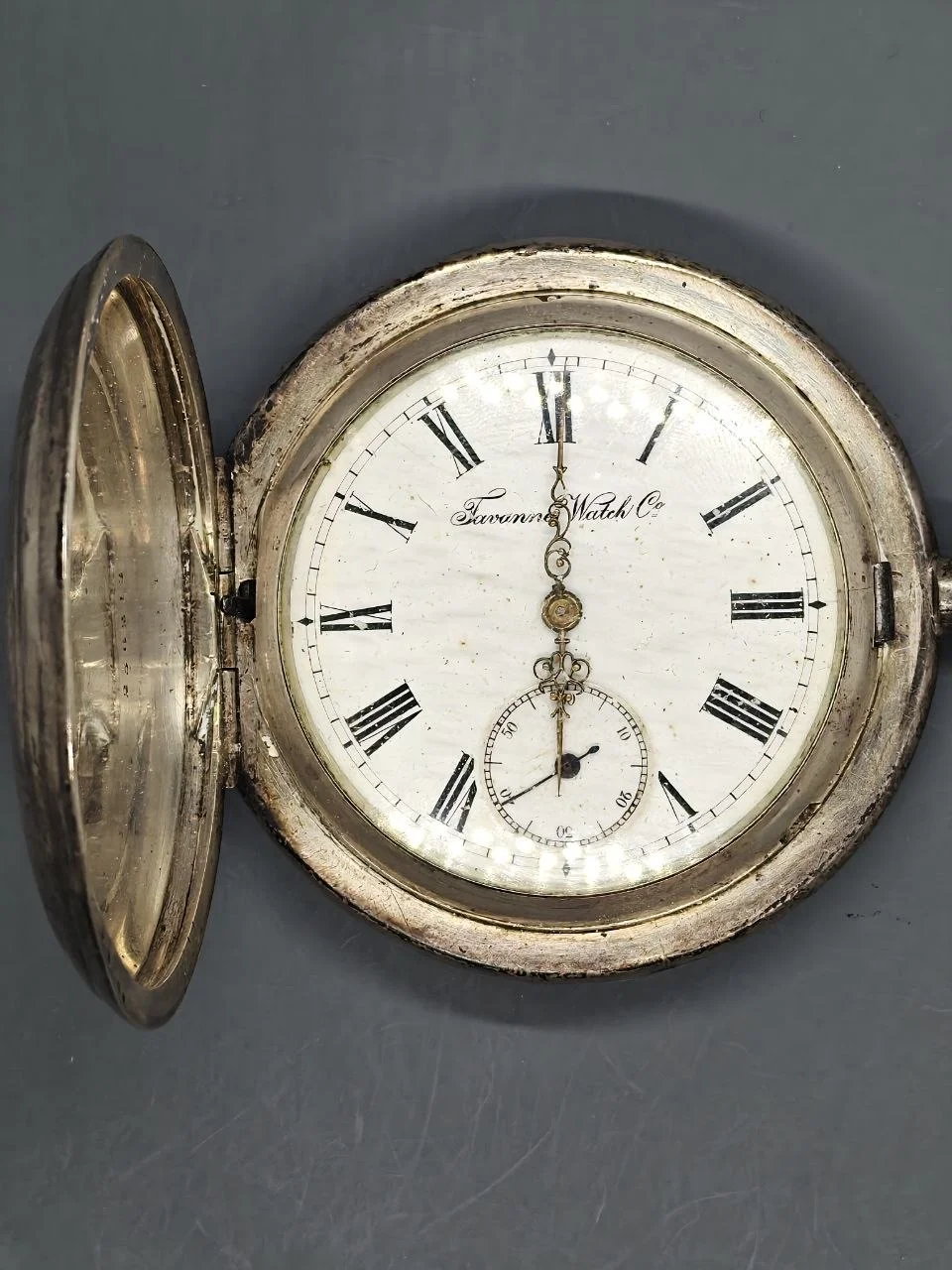 Антикварные карманные часы Tavannes серебро - миниатюра 6