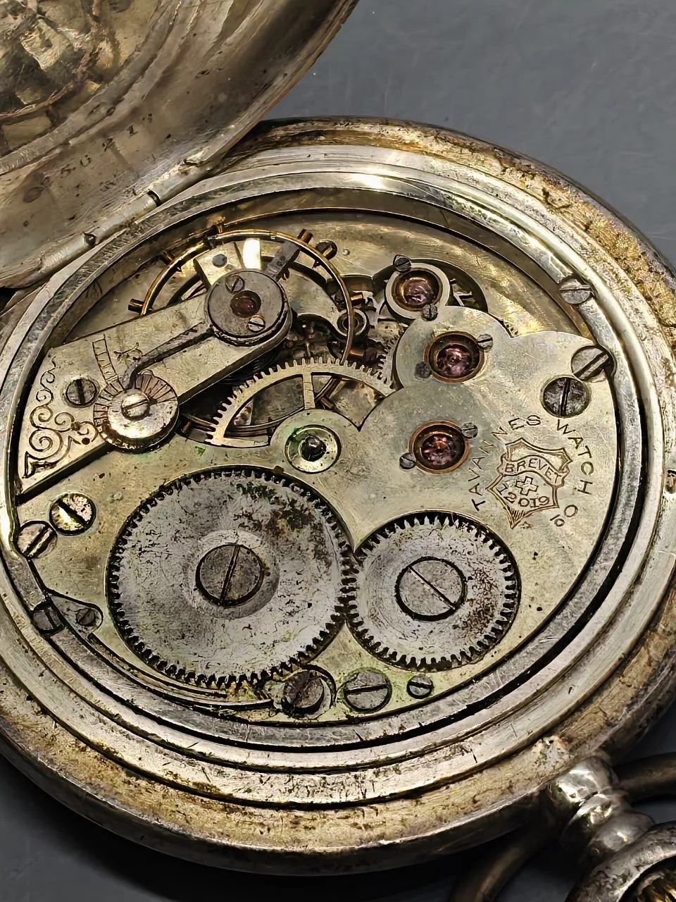Антикварные карманные часы Tavannes серебро - миниатюра 7