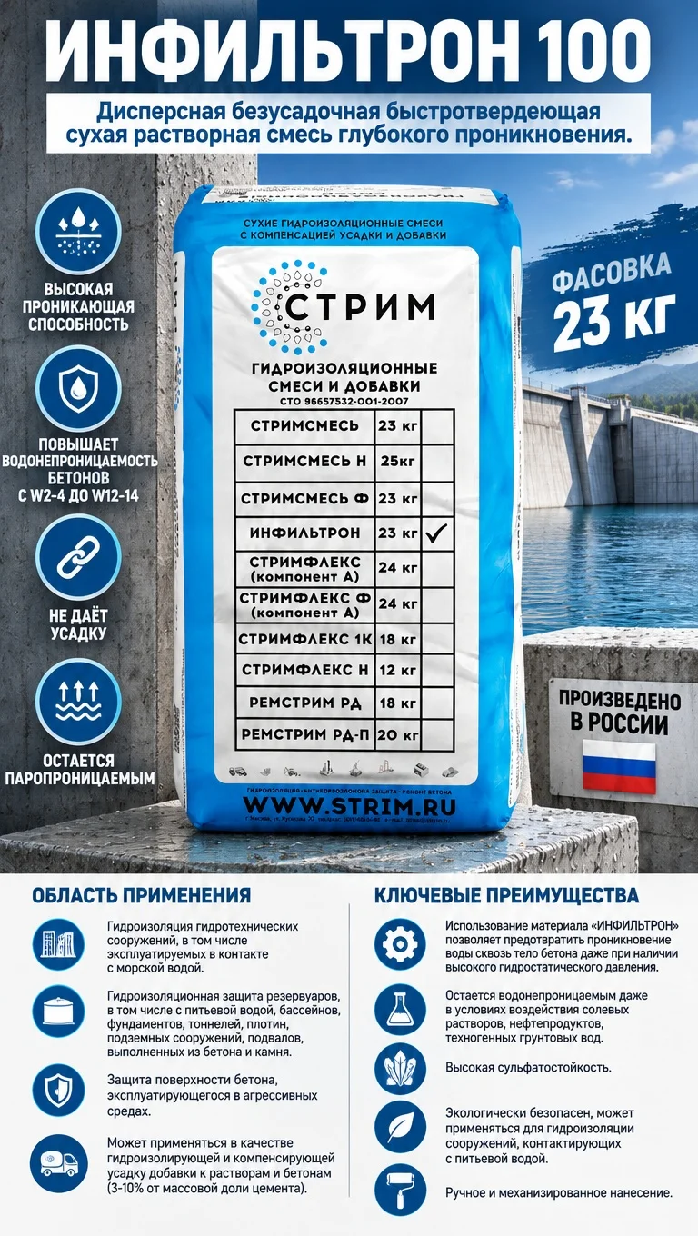 Сухая тонкодисперсная гидроизоляционная проникающая смесь ИНФИЛЬТРОН. - изображение 1