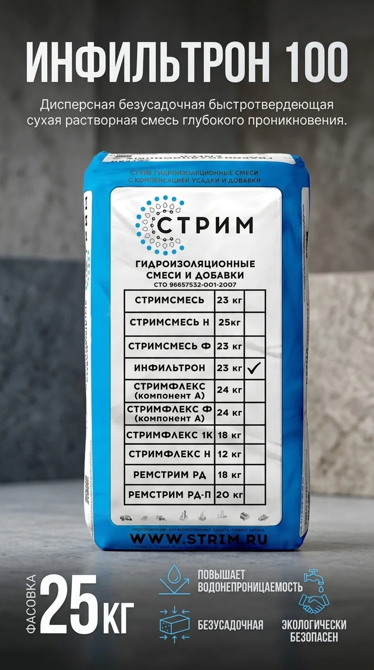 Сухая тонкодисперсная гидроизоляционная проникающая смесь ИНФИЛЬТРОН. - миниатюра 4