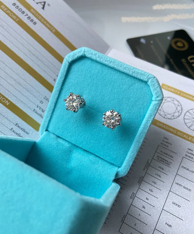 Серьги с бриллиантами муасанит 1 карат - миниатюра 2