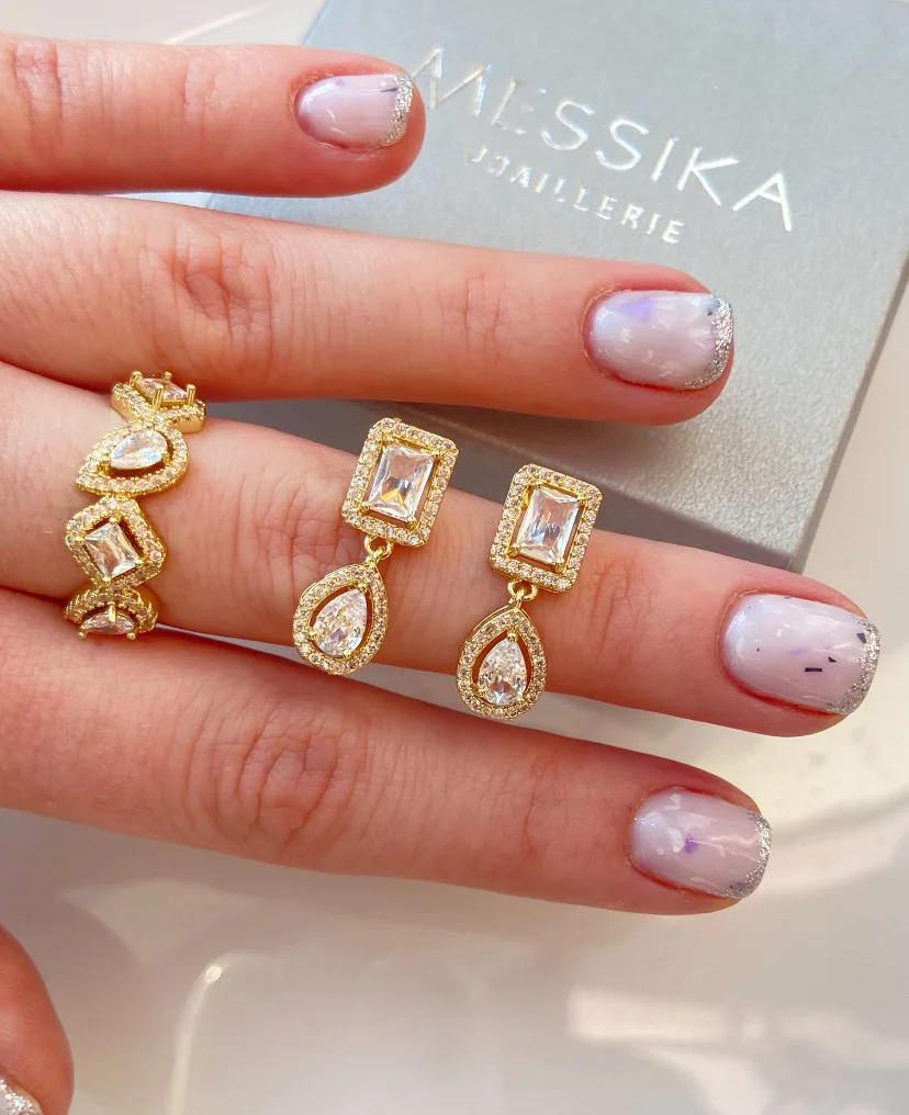 Серьги и кольцо дорожки Swarovski в золоте - миниатюра 2