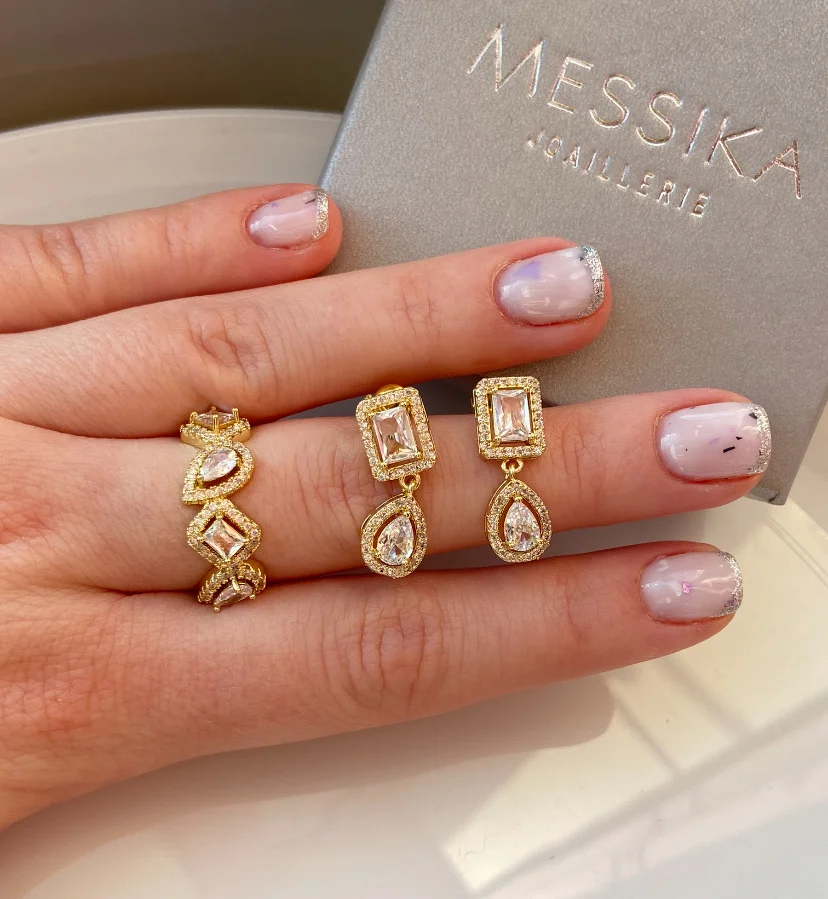 Серьги и кольцо дорожки Swarovski в золоте - миниатюра 5