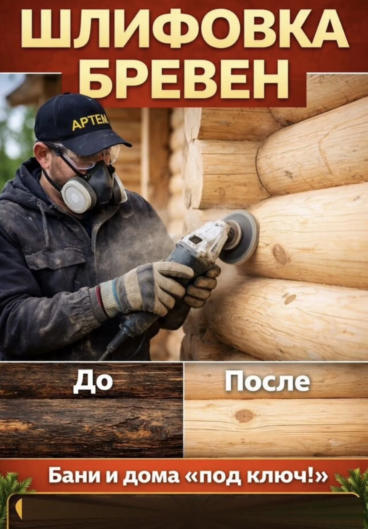 Шлифовка \ бревенчатых домов \ Бань - изображение 1