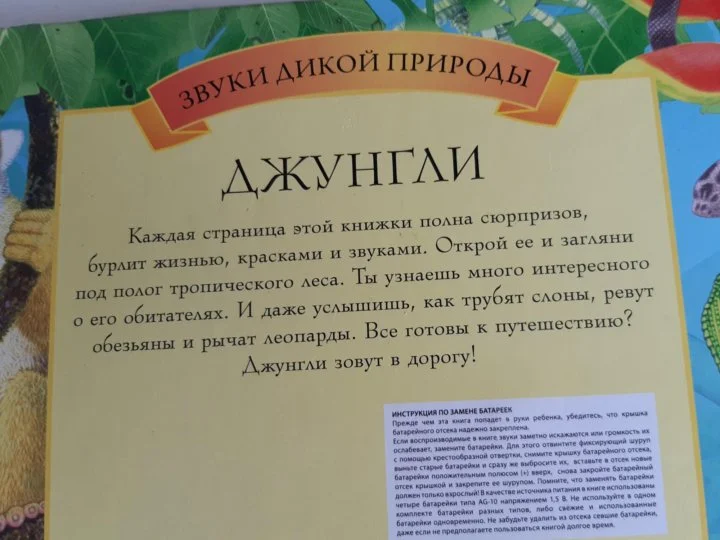 Джунгли книжка 3D со звуками на батарейках - миниатюра 2