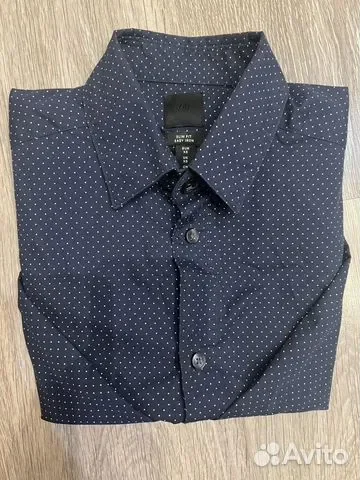 Рубашка H&M slim, XS (165/84A), синяя в точку
