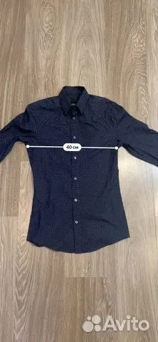Рубашка H&M slim, XS (165/84A), синяя в точку - миниатюра 5
