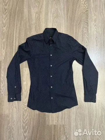 Рубашка H&M slim, XS (165/84A), синяя в точку - миниатюра 6