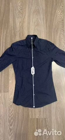 Рубашка H&M slim, XS (165/84A), синяя в точку - миниатюра 7