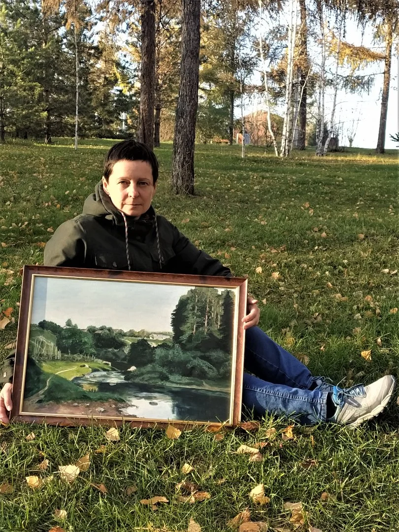 "Деревенская речка" картина маслом пейзаж в раме - миниатюра 4