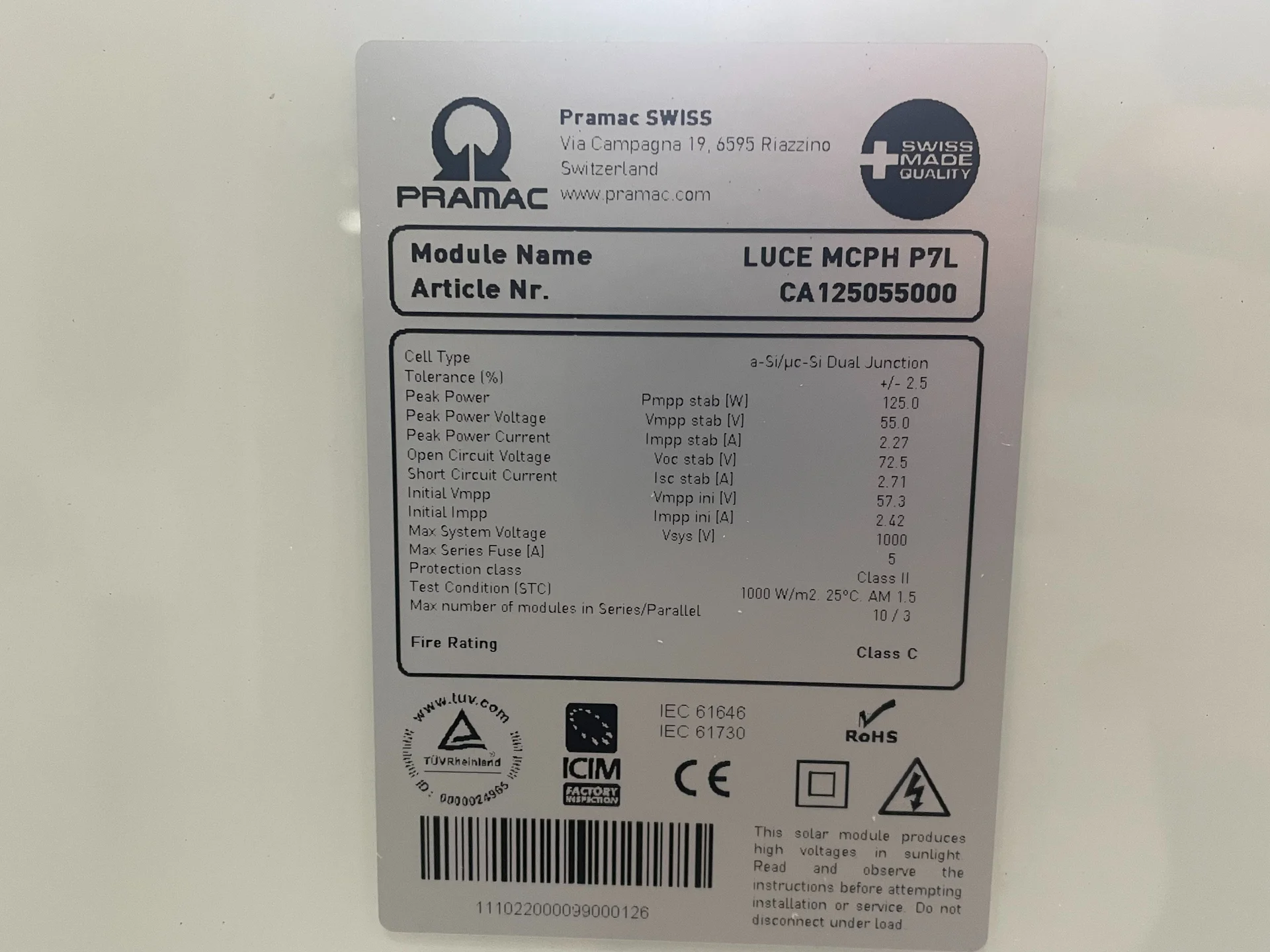 Солнечные панели Pramac, микроморфные, Швейцария 125вт - миниатюра 3
