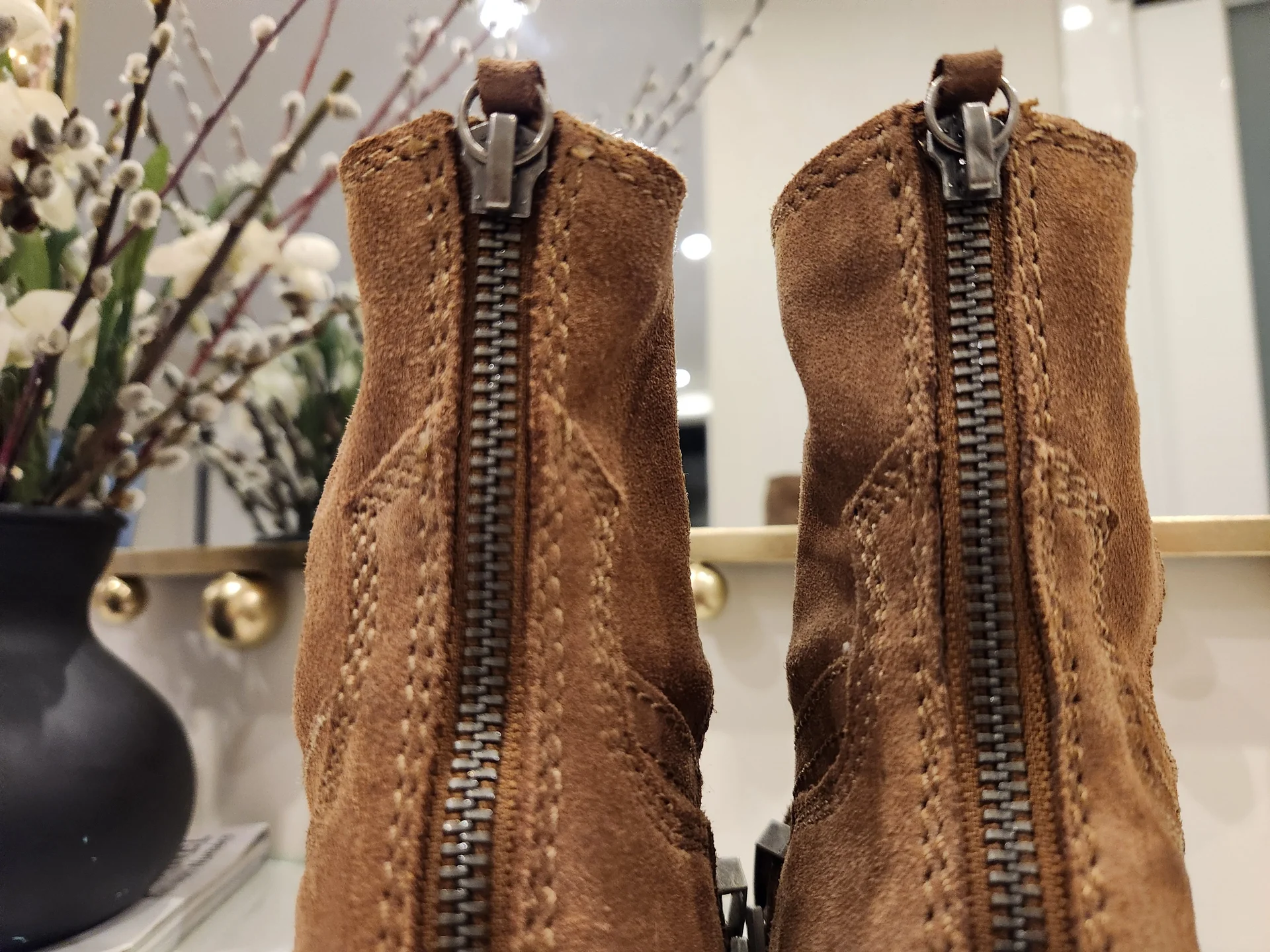 Казаки Zara 37 замша коричневые - миниатюра 5