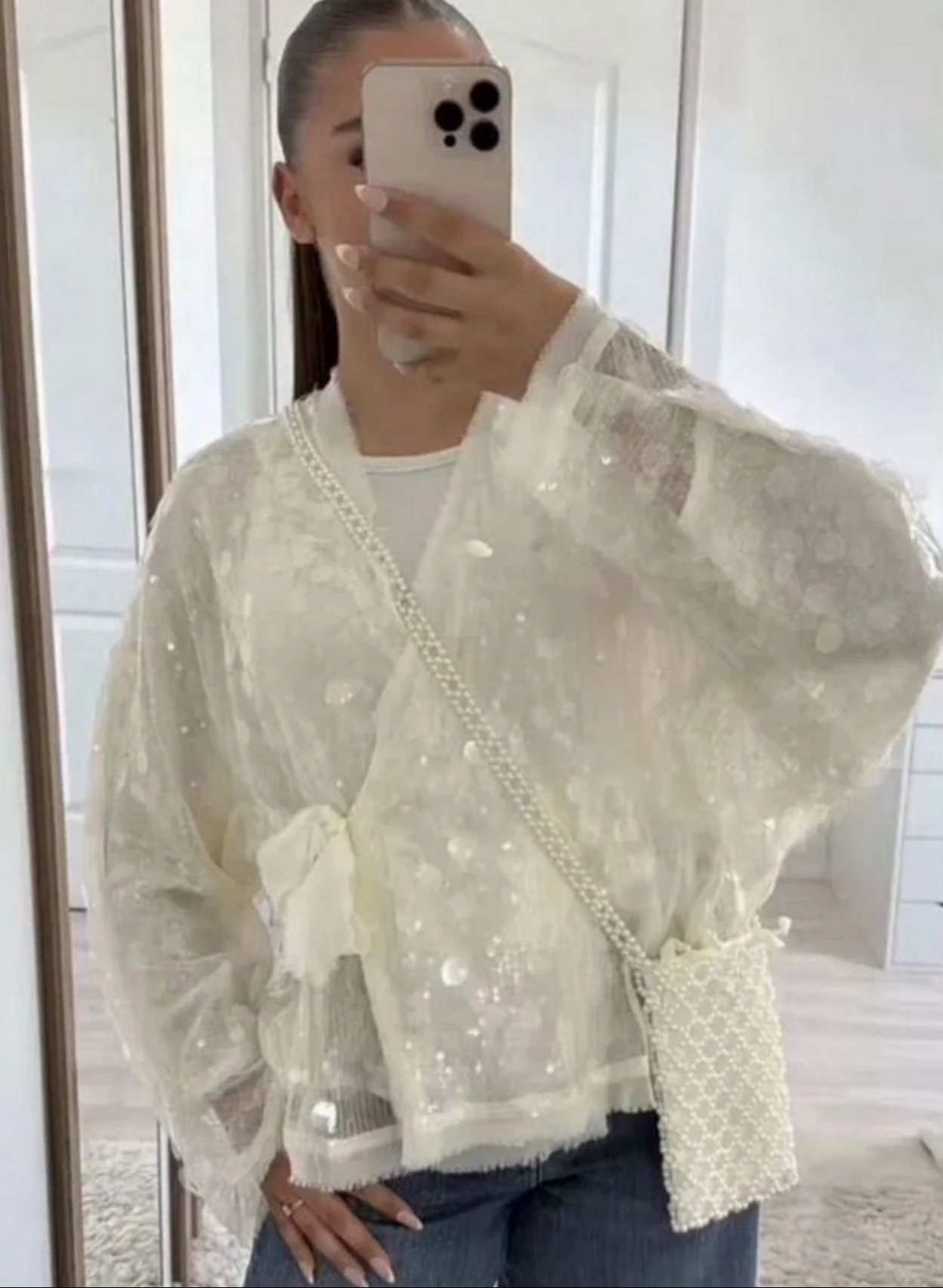 Кимоно кардиган Zara пайетки - миниатюра 3
