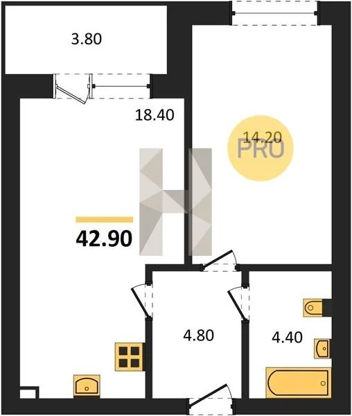 1-к квартира, 43.3 м², 2/4 эт. - миниатюра 3