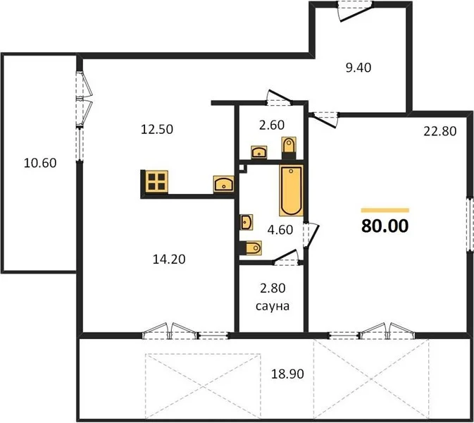 2-к. квартира, 80 м², 9/10 эт - миниатюра 4
