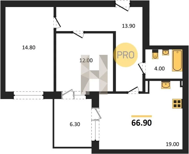 2-к квартира, 67.4 м² 2/4 этаж - изображение 1