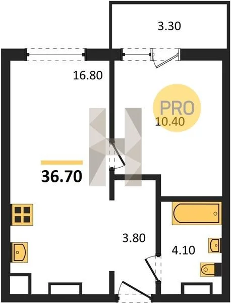 1-к квартира, 36.7 м² 4/5 этаж - миниатюра 3