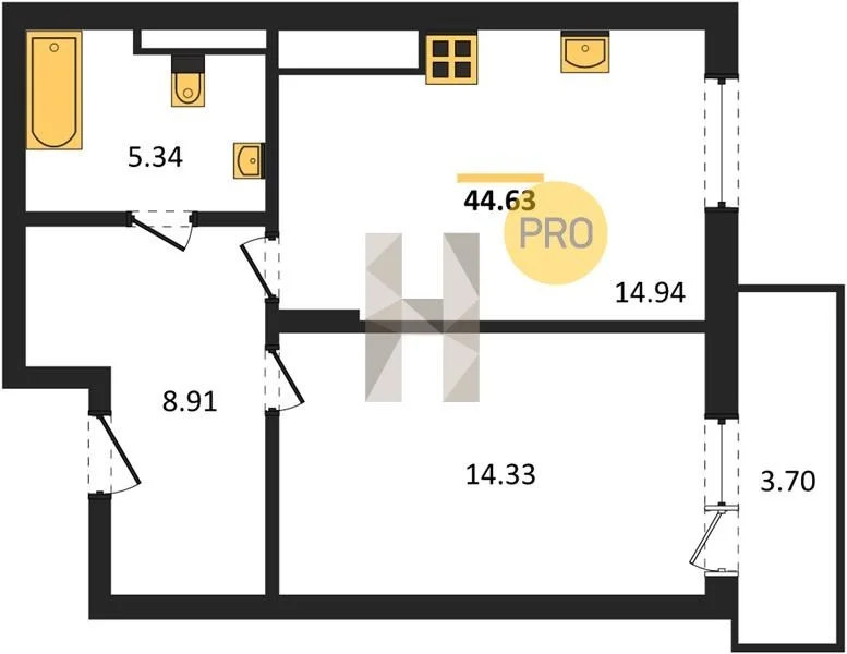 1-к квартира, 46 м², 1/7 эт. - миниатюра 2