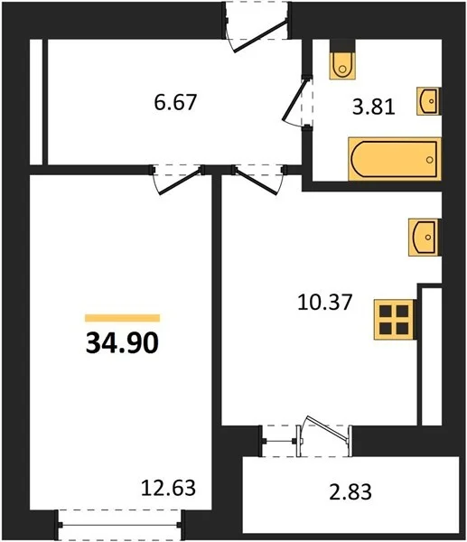 1-к квартира, 34.9 м², 6/9 эт. - миниатюра 3