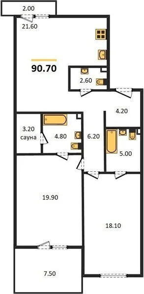 2-к квартира, 90.7 м², 4/14 эт. - миниатюра 3
