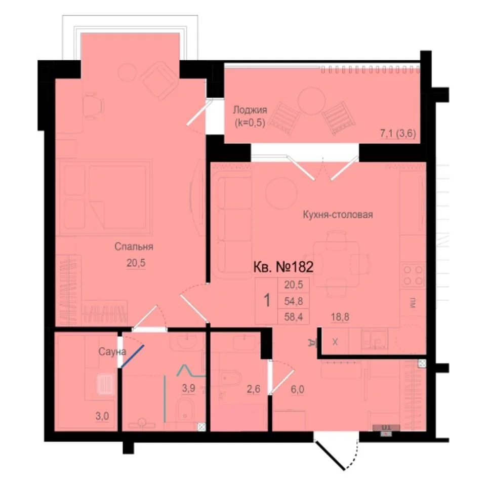 1-к квартира, 59 м², 7/11 эт. - миниатюра 2