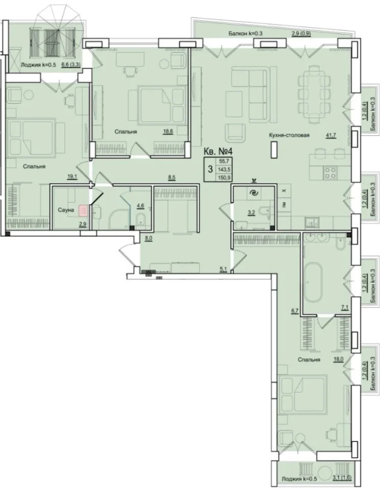 3-к квартира, 150 м² 5/9 этаж - миниатюра 3