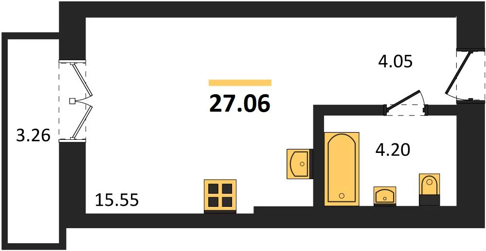 Студия, 27 м² 5/5 этаж - миниатюра 2