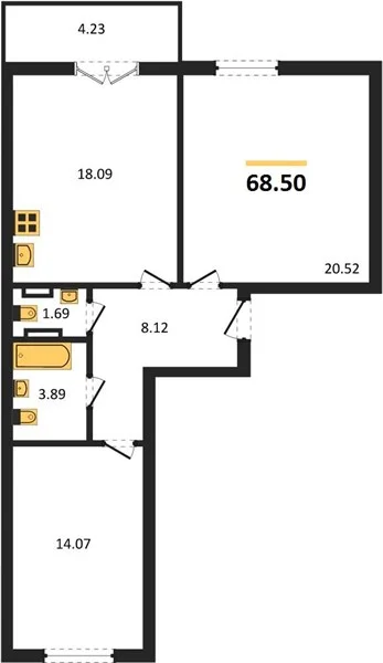 2-к квартира, 68.5 м², 7/9 эт. - миниатюра 3