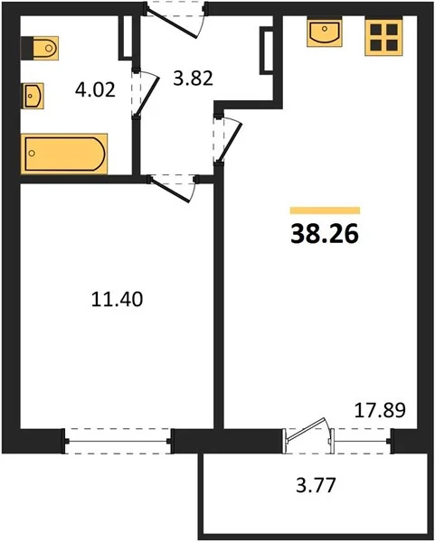 1-к квартира, 39 м², 3/9 эт. - миниатюра 3