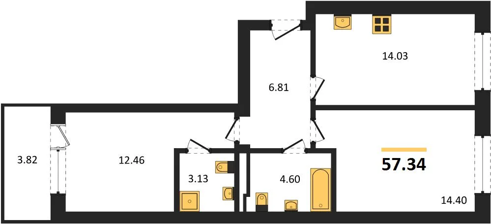 2-к. квартира, 58 м² - миниатюра 2