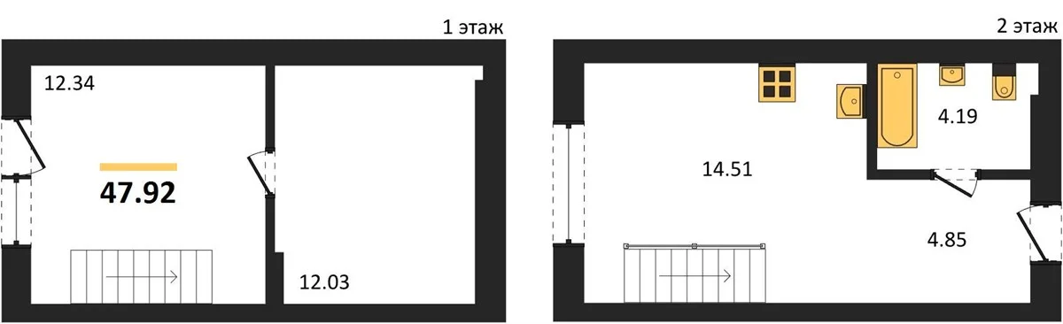 1-к. квартира, 48 м² - миниатюра 3