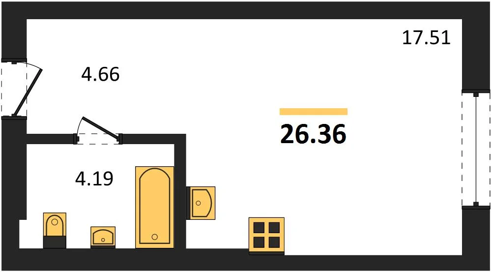 Студия, 27 м² - миниатюра 4