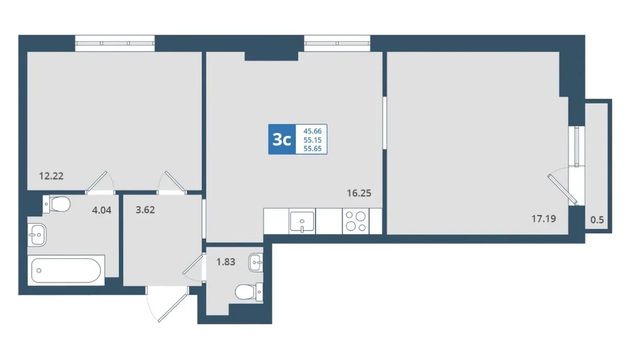 2-к. квартира, 55,5 м² в ЖК "Панорама 2.0" - изображение 1