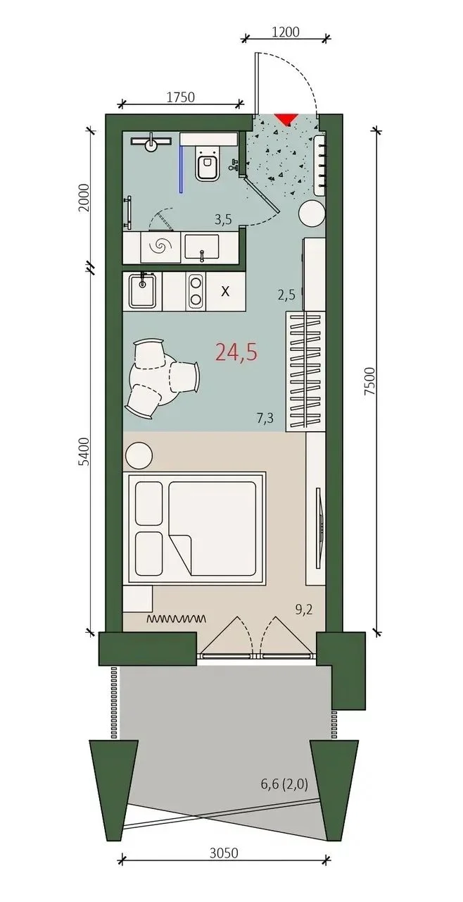Студия 25 м² в Ярославле, Русская Слобода - миниатюра 3