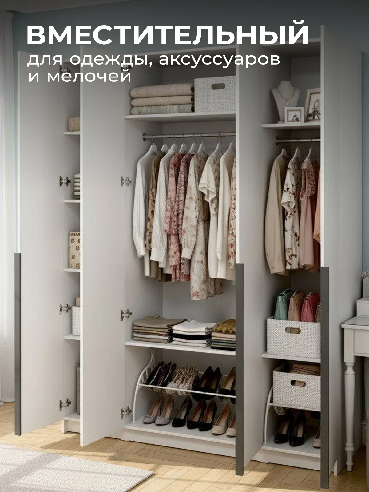 Шкаф четырехстворчатый Лион распашной белый - миниатюра 6