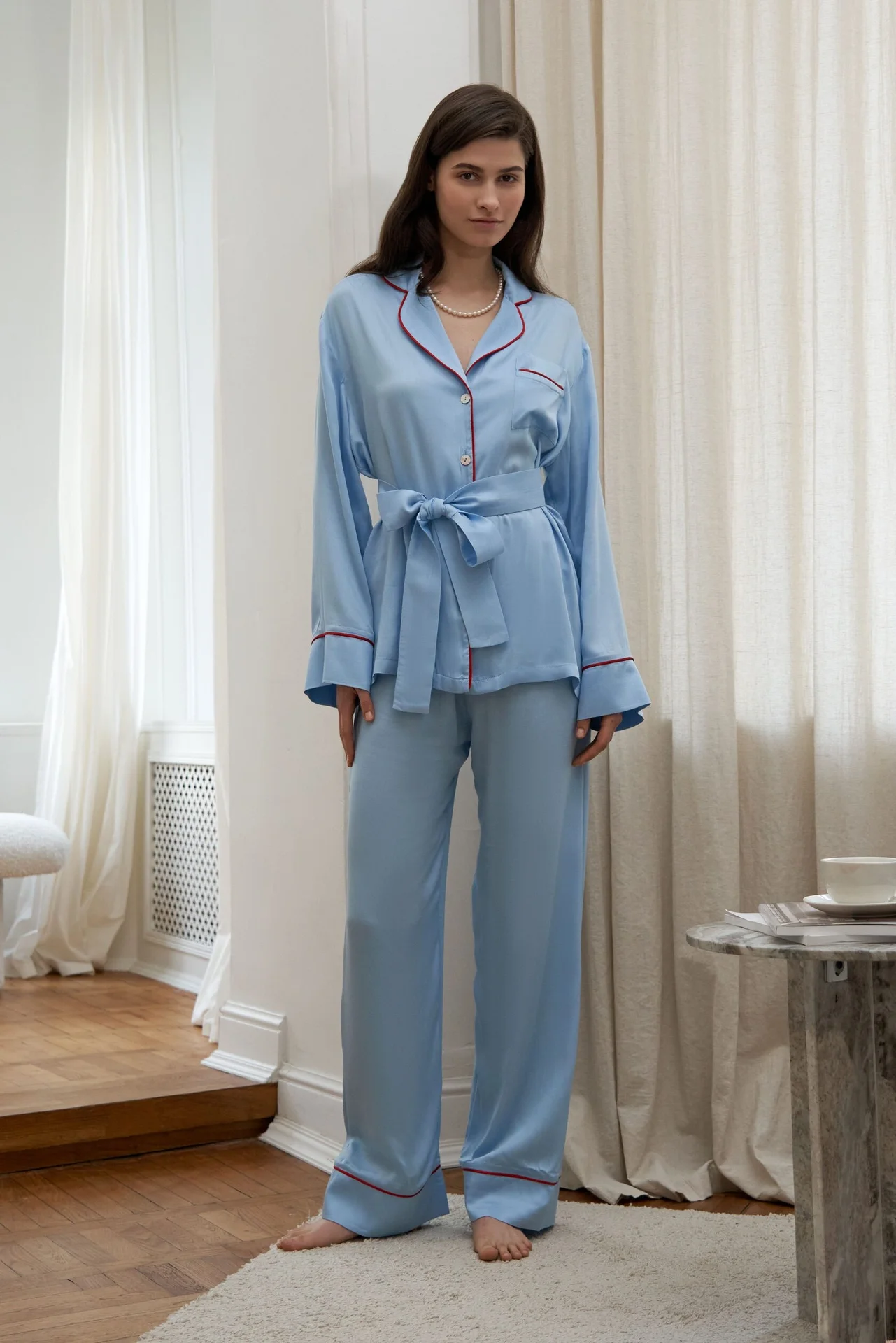 Пижама женская шелковая M/L голубая новая LookFeel - миниатюра 3