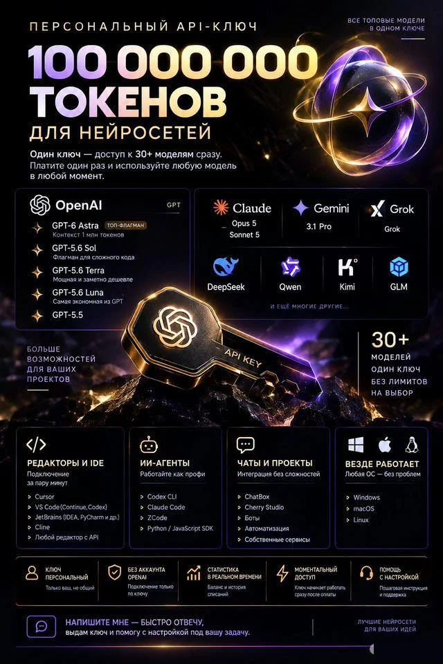 100 000 000 токенов GPT API Codex Cursor Claude - изображение 1