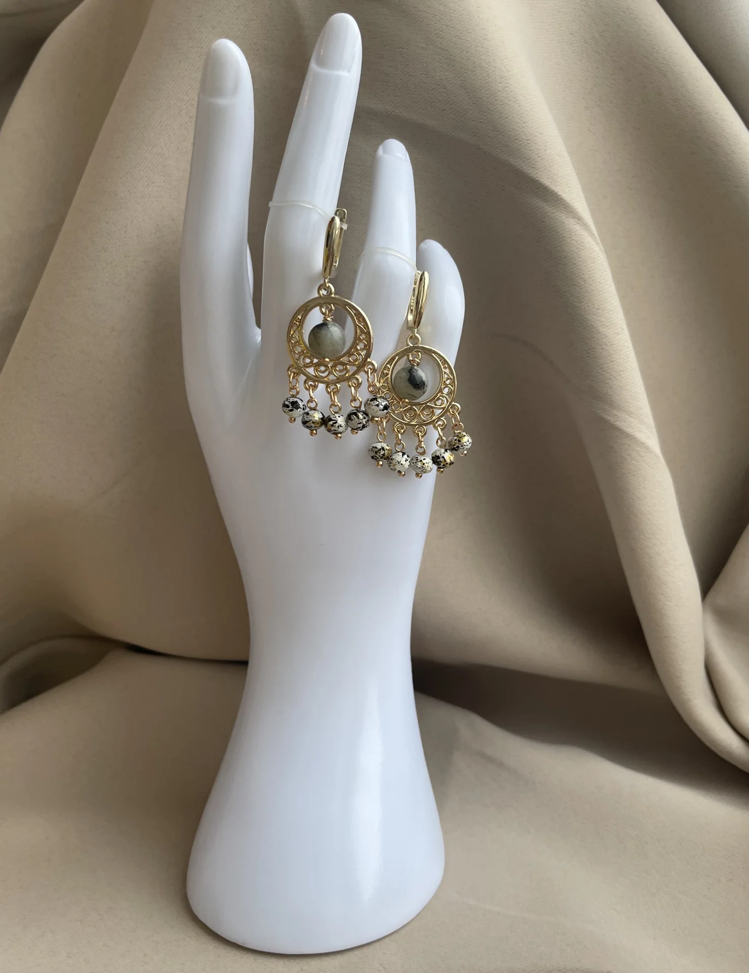 Серьги камни Лабрадорит подвески ажур классика элегант - миниатюра 5