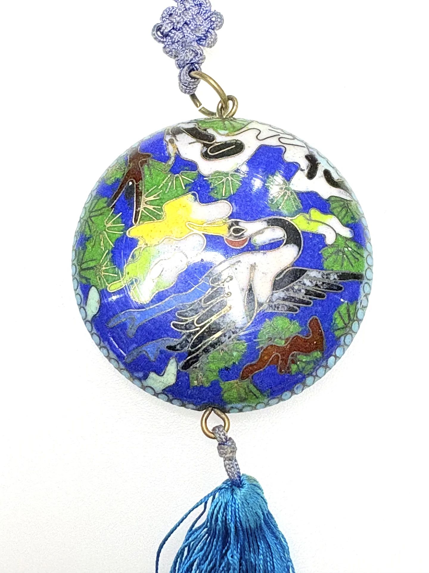 Антик Кулон Журавли Клуазоне Cloisonne Эмаль 1920e