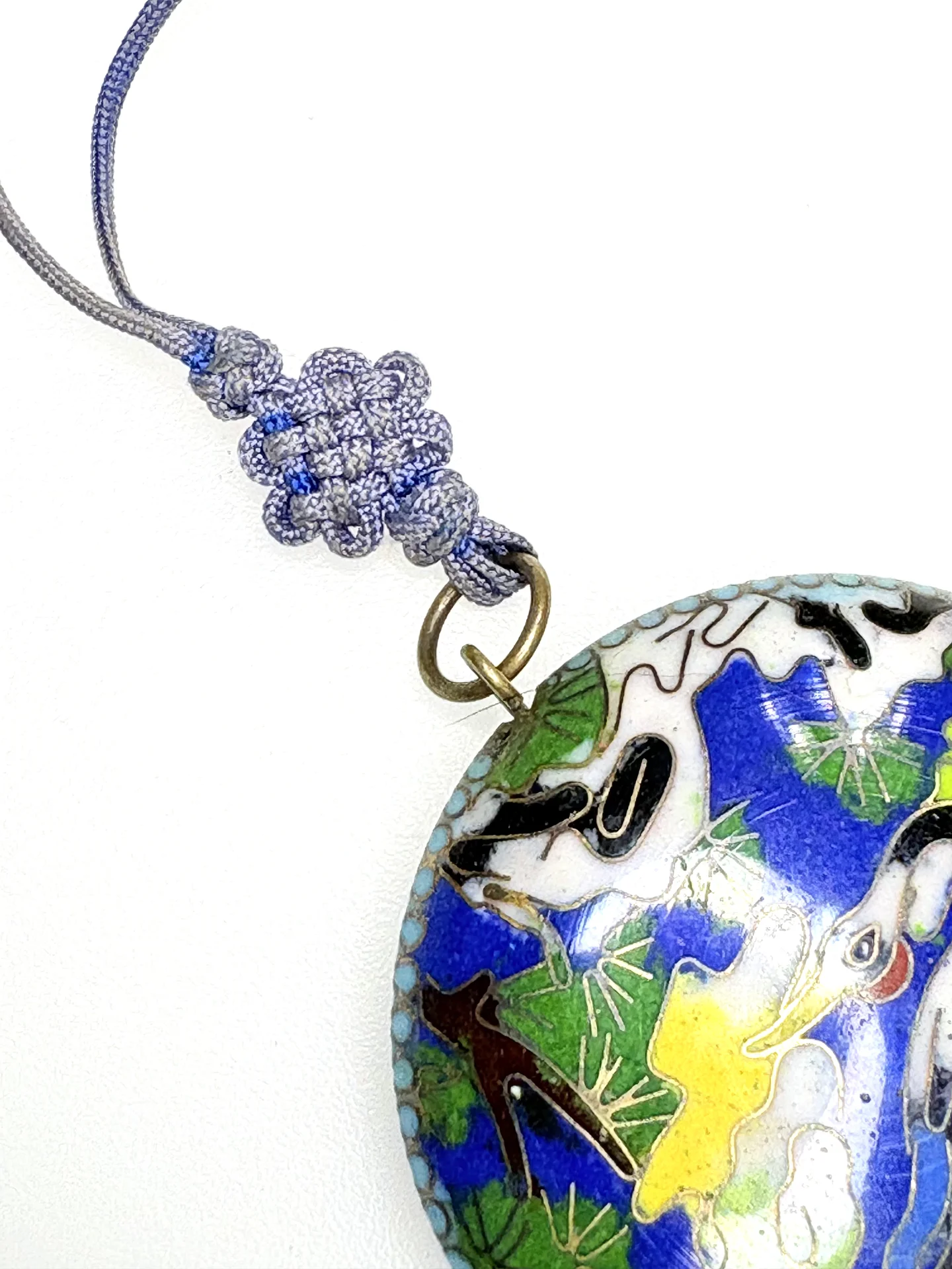 Антик Кулон Журавли Клуазоне Cloisonne Эмаль 1920e - миниатюра 6