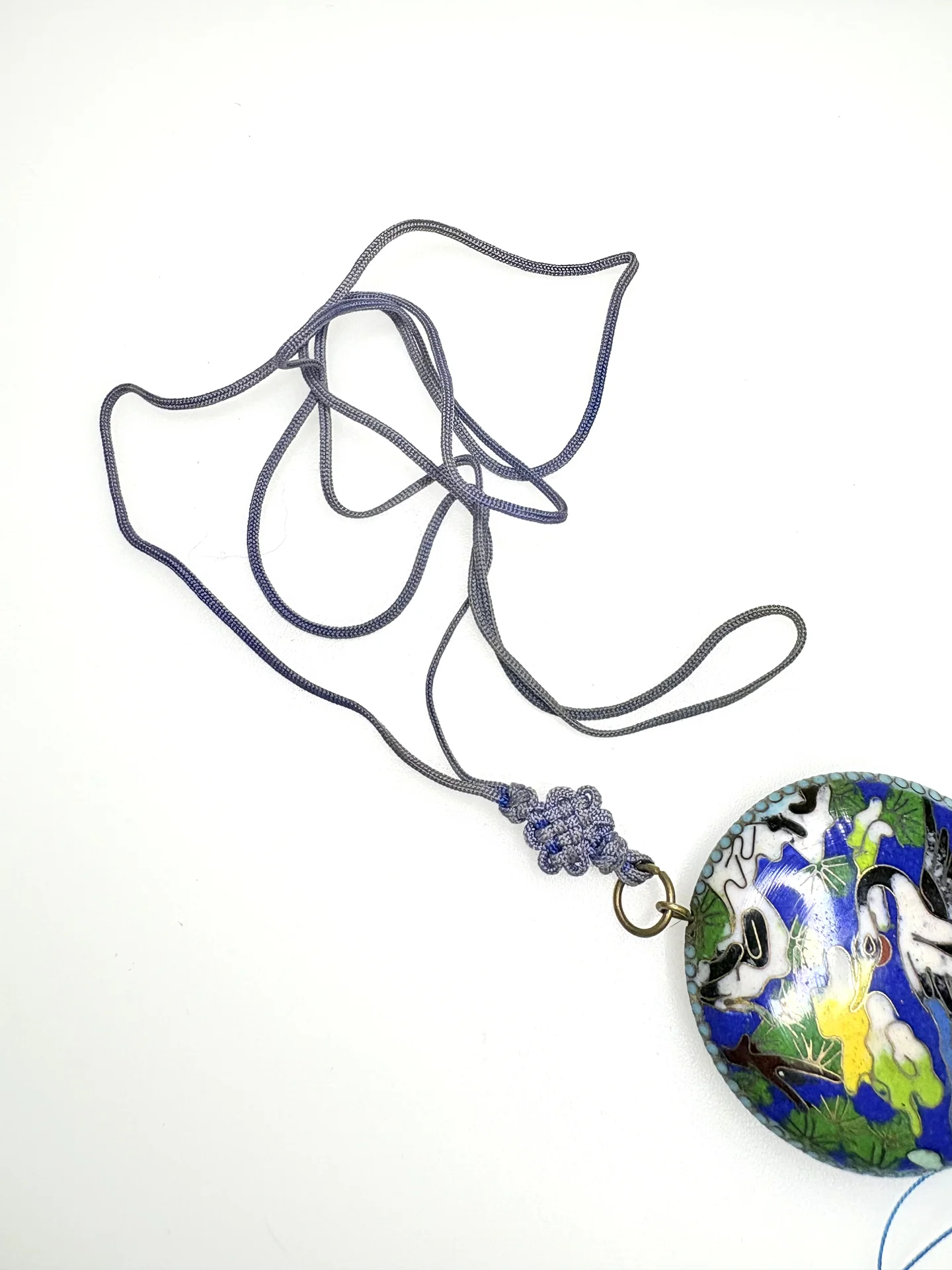 Антик Кулон Журавли Клуазоне Cloisonne Эмаль 1920e - миниатюра 7