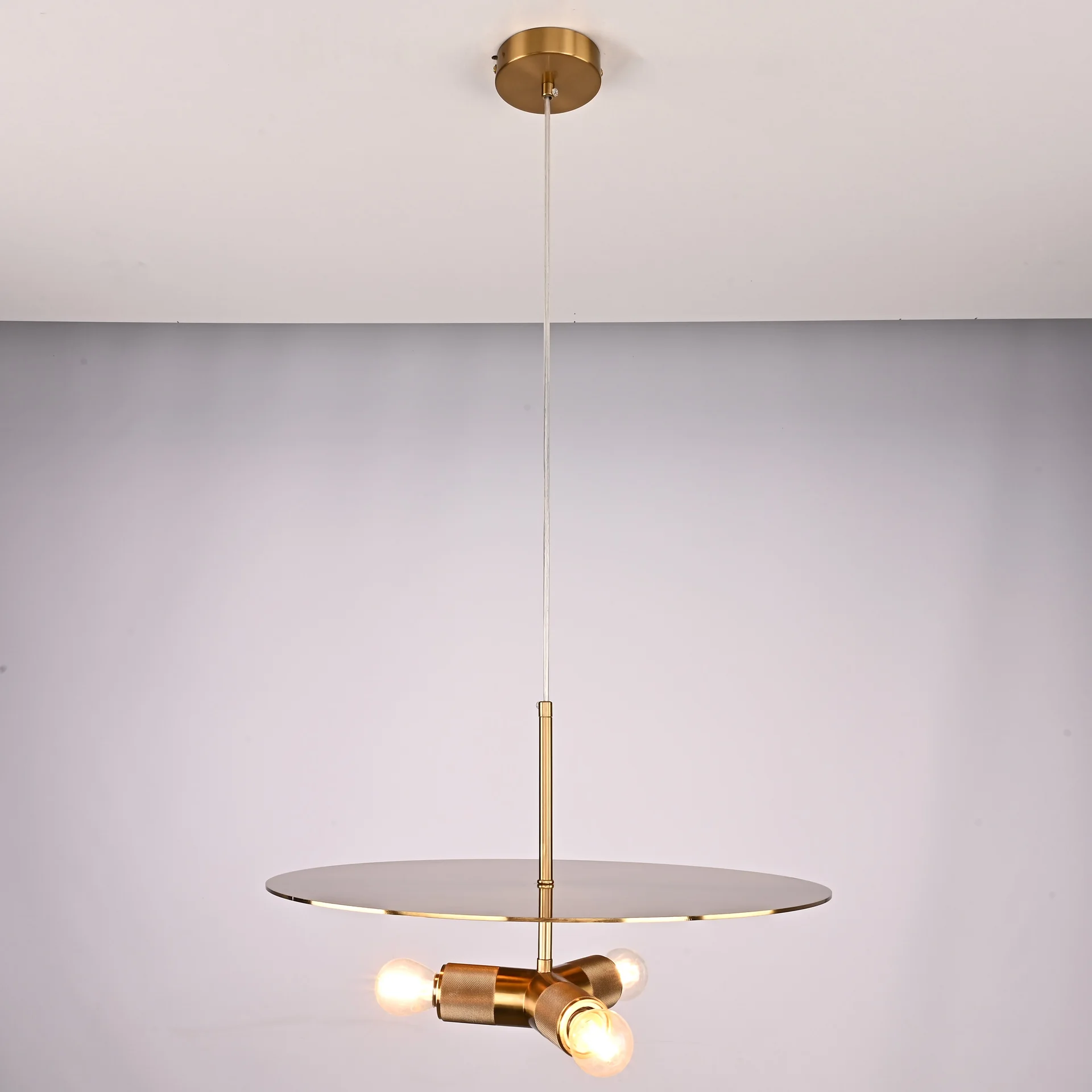 Люстра RH Utilitaire Disk Triple Pendant Brass - миниатюра 6