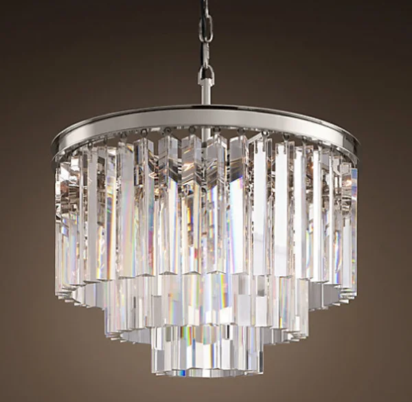 Подвесная люстра RH 1920S ODEON CLEAR GLASS FRINGE 3-TIER CHANDELIER nickel 36 см - изображение 1